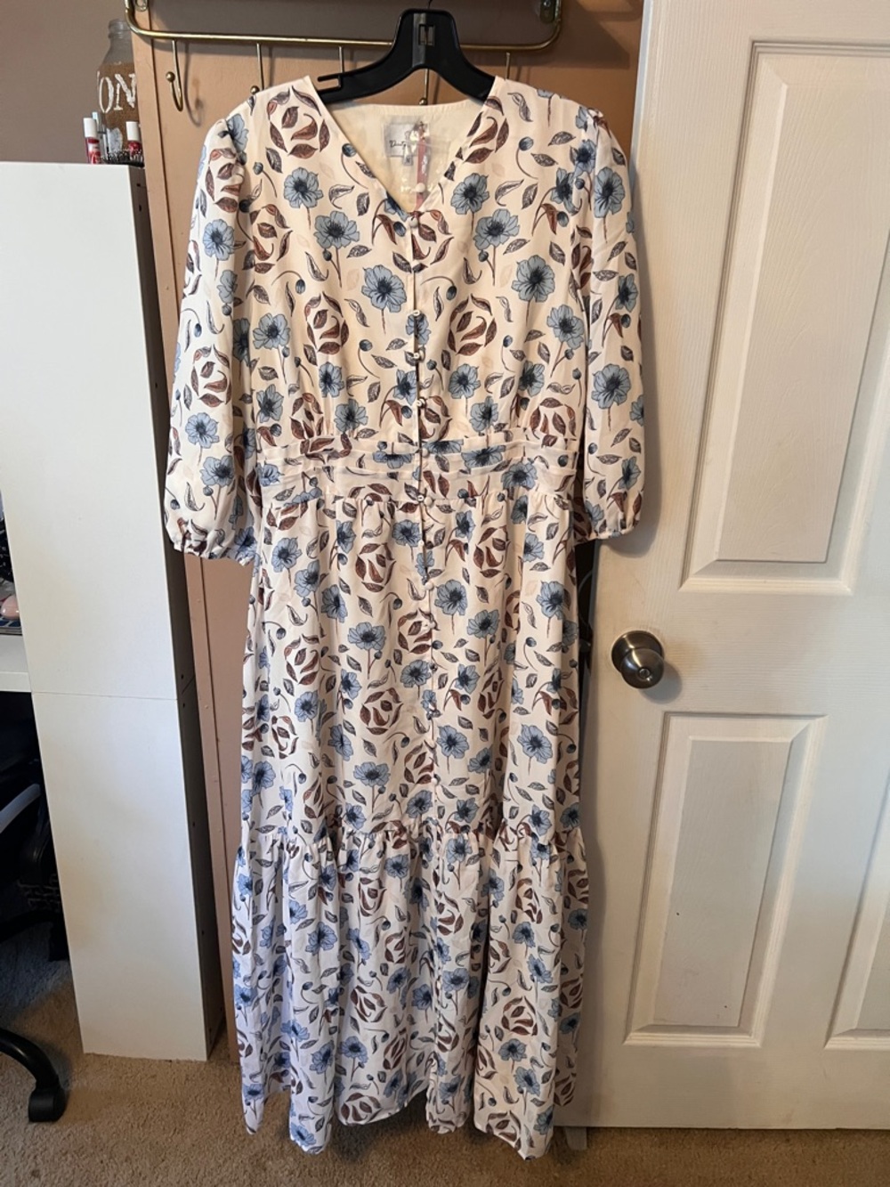 Dainty Jewells Cream Maxi Dress with Blue and Brown Floral Print